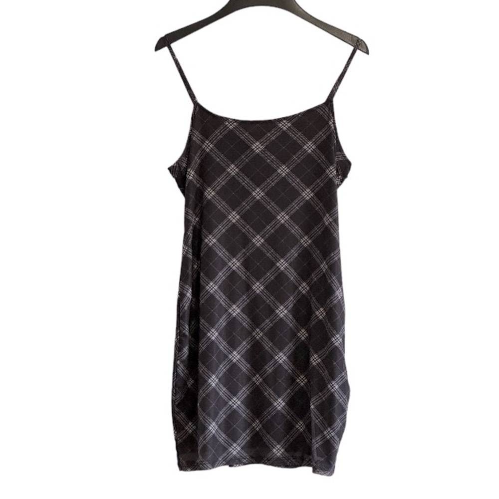 Black Plaid Bodycon Slip Mini Dress M - Picture 2 of 7